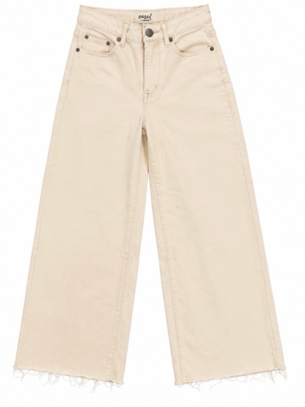 Easel Los Angeles Cream Wide Leg Raw Hem Jeans Size Small